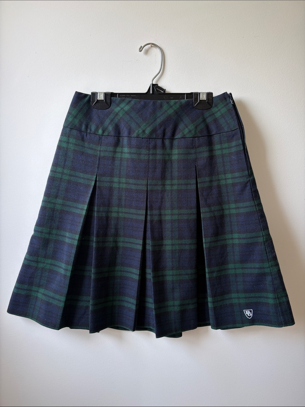 Plaid Pleated Skater Skirt in Navy & Green - School-Inspired